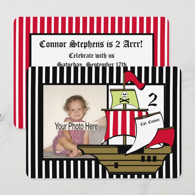 Pirate Ship Birthday Photo Invitation (Front/Back)