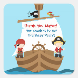 Pirate Ship Birthday Thank You Sticker