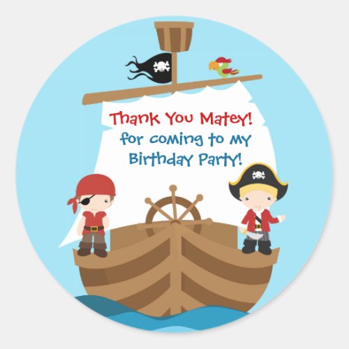 Pirate Ship Birthday Thank You Sticker