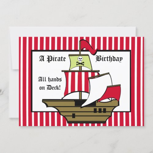 Pirate Ship Birthday Voyage Red Stripe Invitation