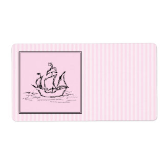 Pirate Ship. Black and Pink. Label