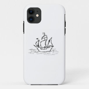 Pirate Ship. Black and White. iPhone 11 Case