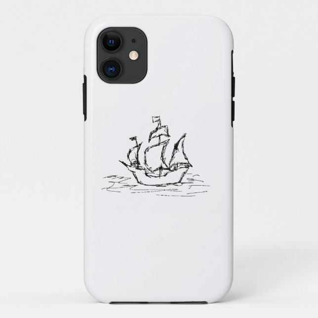 Pirate Ship. Black and White. Case-Mate iPhone Case (Back)