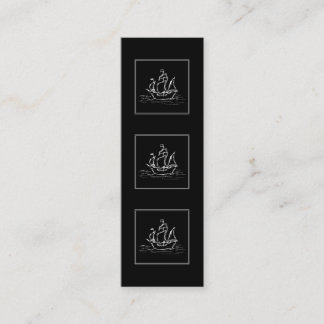 Pirate Ship. Black and White Galleon. Mini Business Card