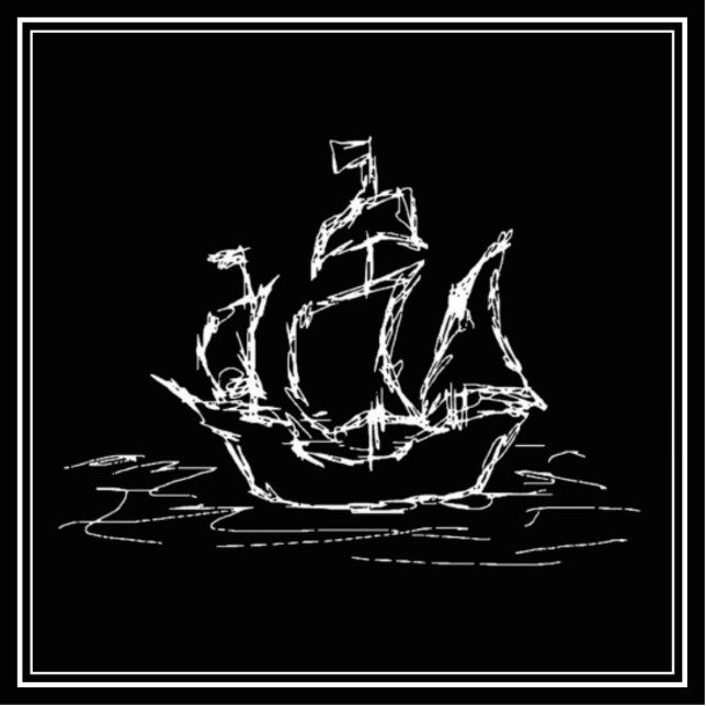 Pirate Ship. Black and White Galleon. Statuette (Front)