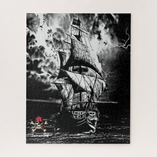 Pirate Ship Black and White Jigsaw Puzzle