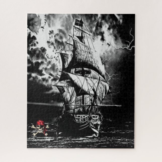 Pirate Ship Black and White Jigsaw Puzzle (Vertical)