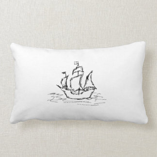 Pirate Ship. Black and White. Lumbar Pillow