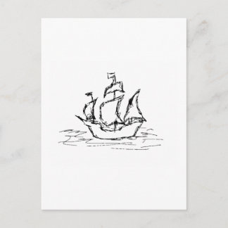 Pirate Ship. Black and White. Postcard