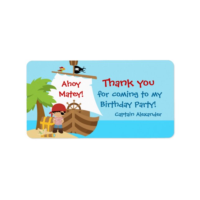 Pirate Ship Boy Birthday Favor Tag Label (Front)