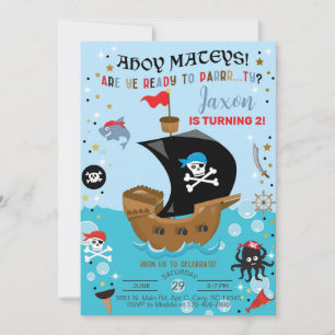Pirate ship boy birthday invitation. invitation