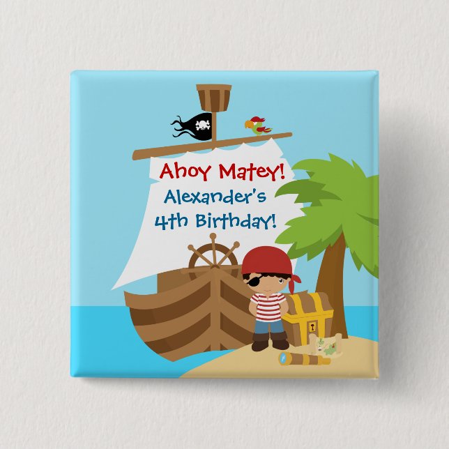 Pirate Ship Boy Birthday Party Button (Front)