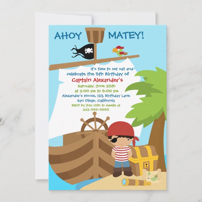 Pirate Ship Boy Birthday Party Invitation (Front)