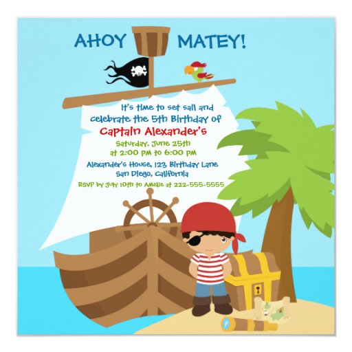 Pirate Ship Boy Birthday Party Invitation | Zazzle