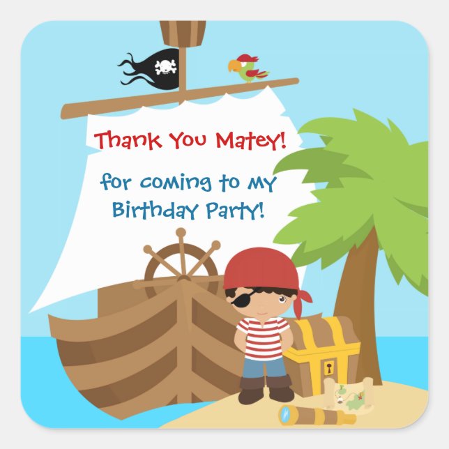 Pirate Ship Boy Birthday Thank You Sticker (Front)