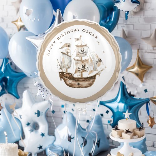 Pirate Ship Brown Nautical Theme Birthday Balloon