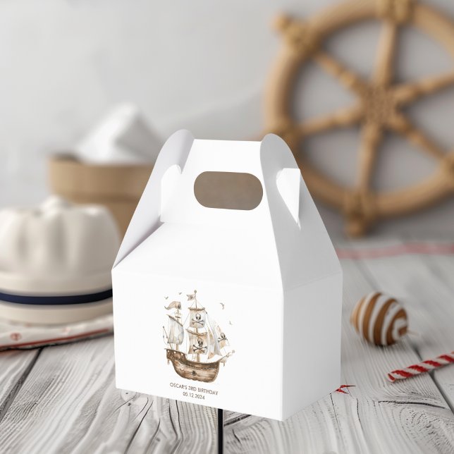 Pirate Ship Brown Nautical Theme Birthday Favor Boxes (Creator Uploaded)