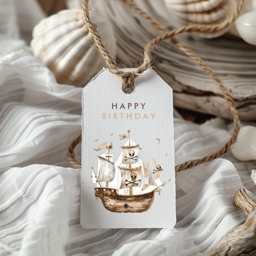 Pirate Ship Brown Nautical Theme Birthday Gift Tags