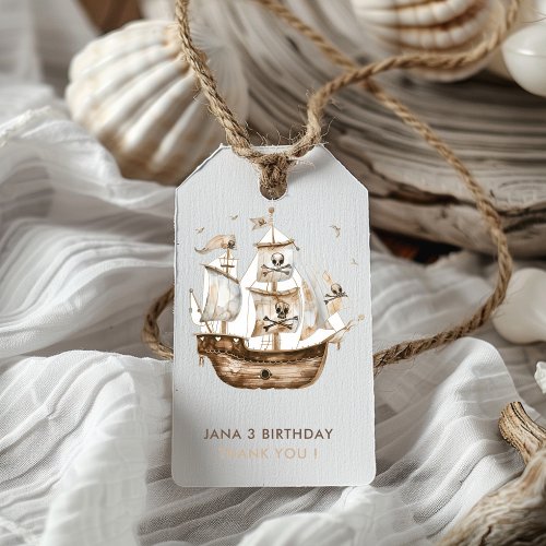 Pirate Ship Brown Nautical Theme Birthday Gift Tags