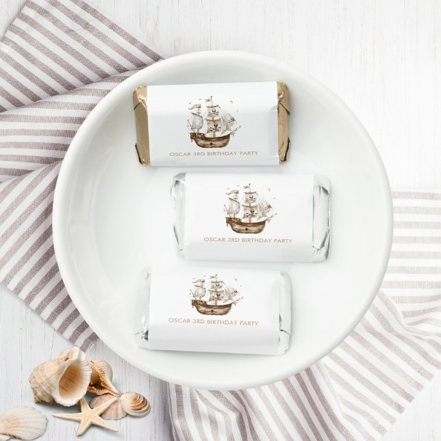 Pirate Ship Brown Nautical Theme Birthday Hershey's Miniatures (Creator Uploaded)