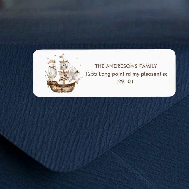 Pirate Ship Brown Nautical Theme Birthday Label (Creator Uploaded)