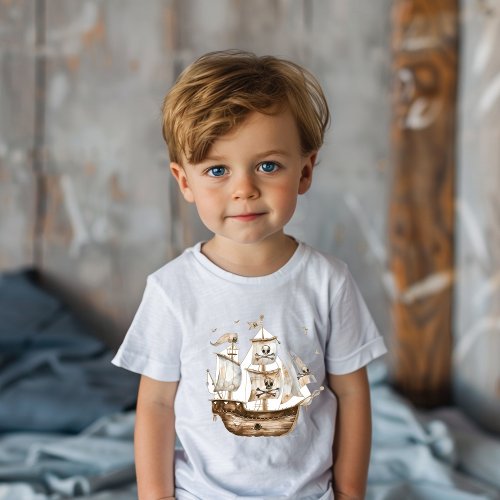 Pirate Ship Brown Nautical Theme Birthday Toddler T_shirt
