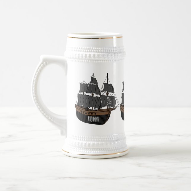 Pirate ship cartoon illustration  beer stein (Left)