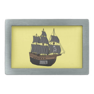Pirate ship cartoon illustration belt buckle