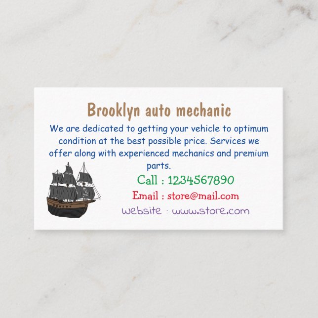 Pirate ship cartoon illustration business card (Front)