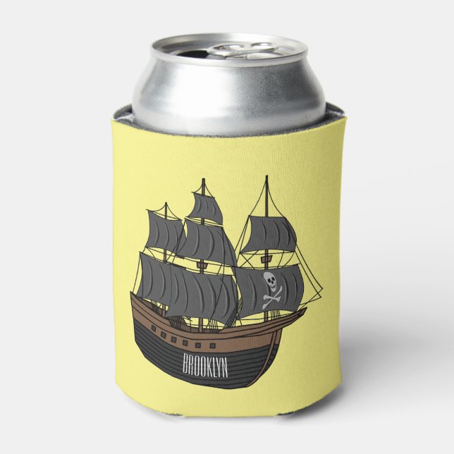 Pirate ship cartoon illustration  can cooler (Can Front)