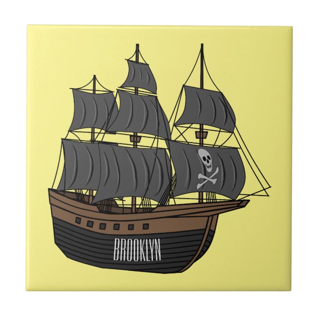Pirate ship cartoon illustration  ceramic tile (Front)