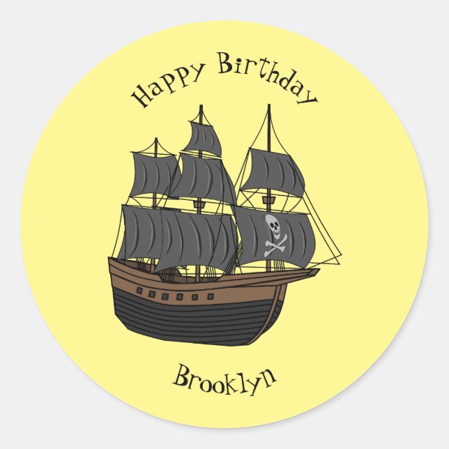 Pirate ship cartoon illustration classic round sticker (Front)