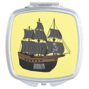 Pirate ship cartoon illustration compact mirror