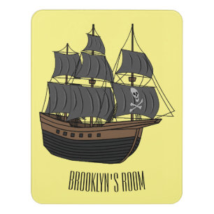 Pirate ship cartoon illustration  door sign