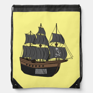 Pirate ship cartoon illustration drawstring bag