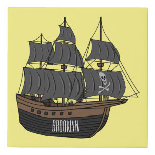 Pirate ship cartoon illustration faux canvas print