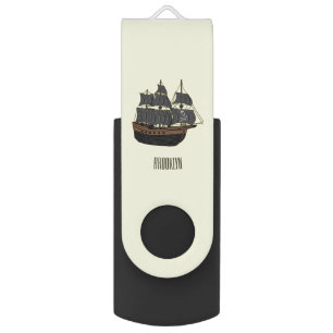 Pirate ship cartoon illustration  flash drive