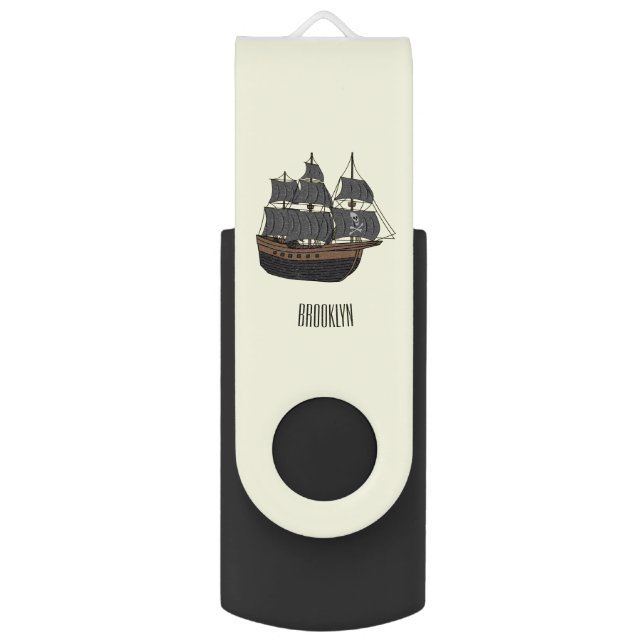 Pirate ship cartoon illustration  flash drive (Front Vertical)