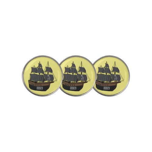 Pirate ship cartoon illustration  golf ball marker