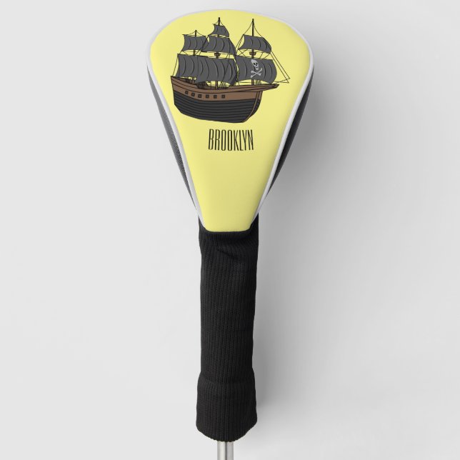 Pirate ship cartoon illustration  golf head cover (Front)