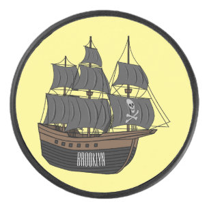 Pirate ship cartoon illustration hockey puck