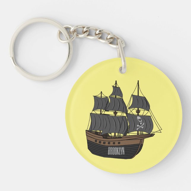 Pirate ship cartoon illustration  keychain (Front)