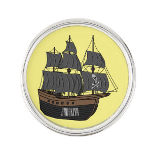 Pirate ship cartoon illustration  lapel pin