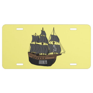 Pirate ship cartoon illustration  license plate