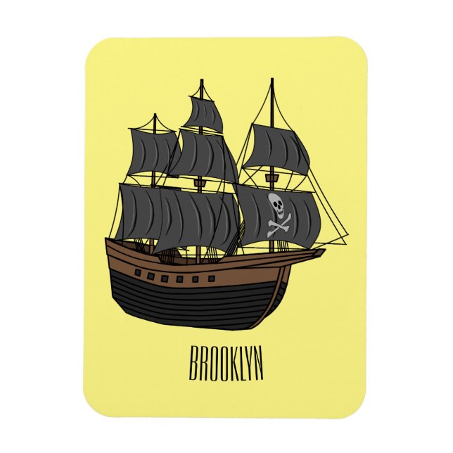Pirate ship cartoon illustration  magnet (Vertical)