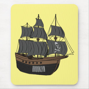 Pirate ship cartoon illustration mouse pad