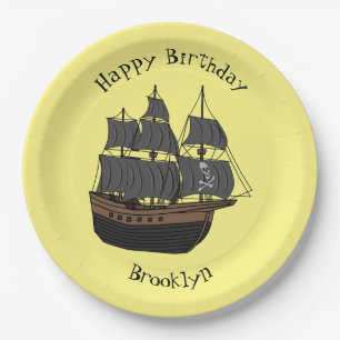 Pirate ship cartoon illustration paper plates