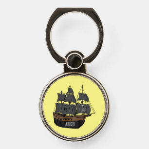 Pirate ship cartoon illustration phone ring stand