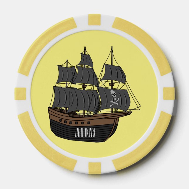 Pirate ship cartoon illustration  poker chips (Front)