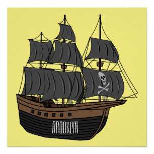 Pirate ship cartoon illustration poster